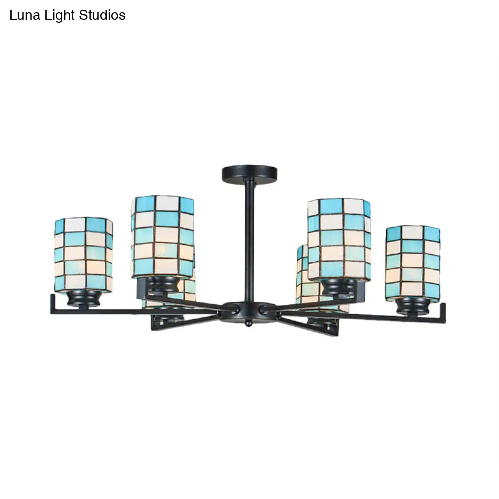 DecorBites™ DecorBites™ Black/White Stained Glass Semi Mount Cylinder Ceiling Light - 3/6/8 Lights - Baroque Style