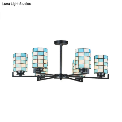 DecorBites™ DecorBites™ Black/White Stained Glass Semi Mount Cylinder Ceiling Light - 3/6/8 Lights - Baroque Style