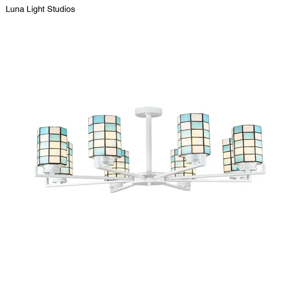 DecorBites™ DecorBites™ Black/White Stained Glass Semi Mount Cylinder Ceiling Light - 3/6/8 Lights - Baroque Style