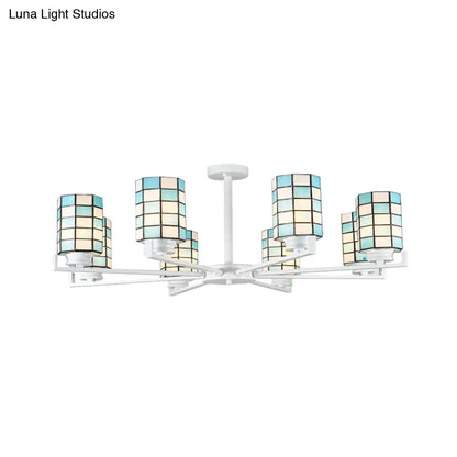 DecorBites™ DecorBites™ Black/White Stained Glass Semi Mount Cylinder Ceiling Light - 3/6/8 Lights - Baroque Style