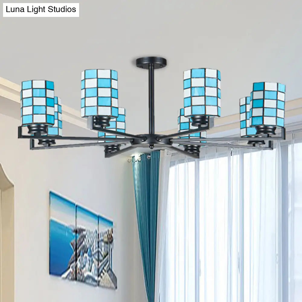 DecorBites™ DecorBites™ Black/White Stained Glass Semi Mount Cylinder Ceiling Light - 3/6/8 Lights - Baroque Style