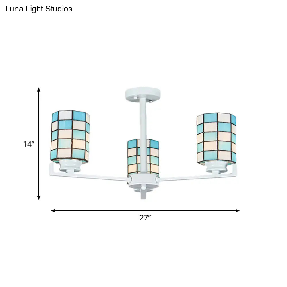 DecorBites™ DecorBites™ Black/White Stained Glass Semi Mount Cylinder Ceiling Light - 3/6/8 Lights - Baroque Style