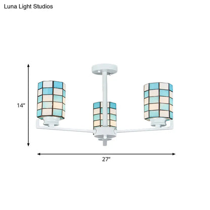DecorBites™ DecorBites™ Black/White Stained Glass Semi Mount Cylinder Ceiling Light - 3/6/8 Lights - Baroque Style