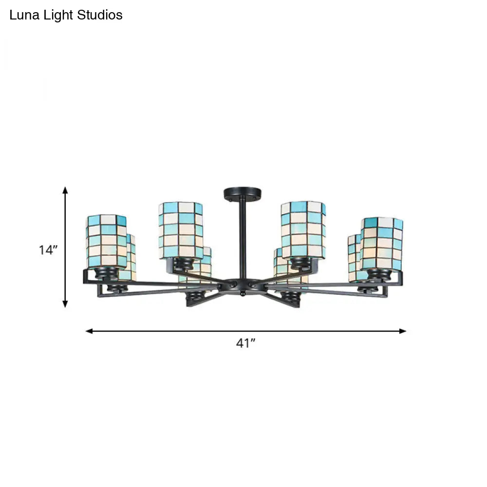DecorBites™ DecorBites™ Black/White Stained Glass Semi Mount Cylinder Ceiling Light - 3/6/8 Lights - Baroque Style