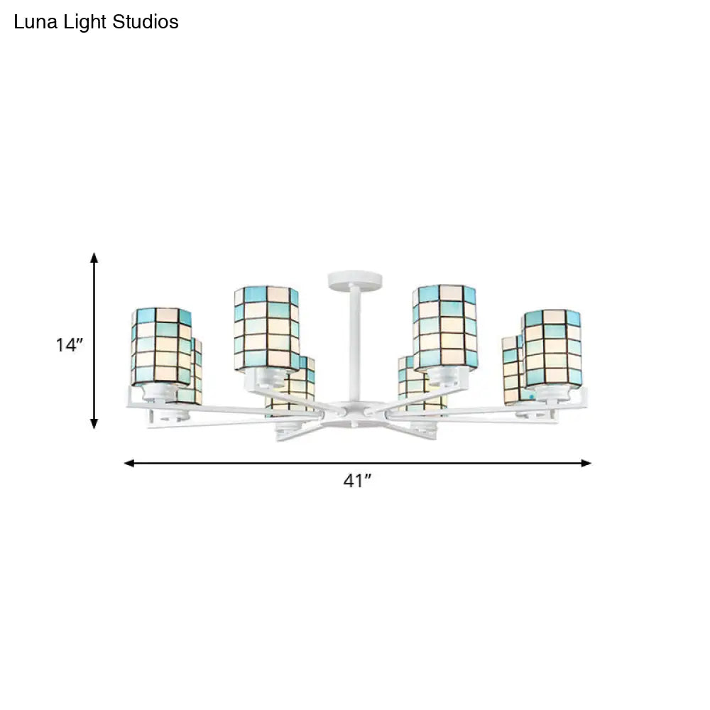 DecorBites™ DecorBites™ Black/White Stained Glass Semi Mount Cylinder Ceiling Light - 3/6/8 Lights - Baroque Style