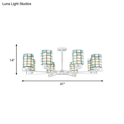 DecorBites™ DecorBites™ Black/White Stained Glass Semi Mount Cylinder Ceiling Light - 3/6/8 Lights - Baroque Style