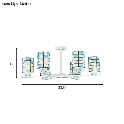 DecorBites™ DecorBites™ Black/White Stained Glass Semi Mount Cylinder Ceiling Light - 3/6/8 Lights - Baroque Style