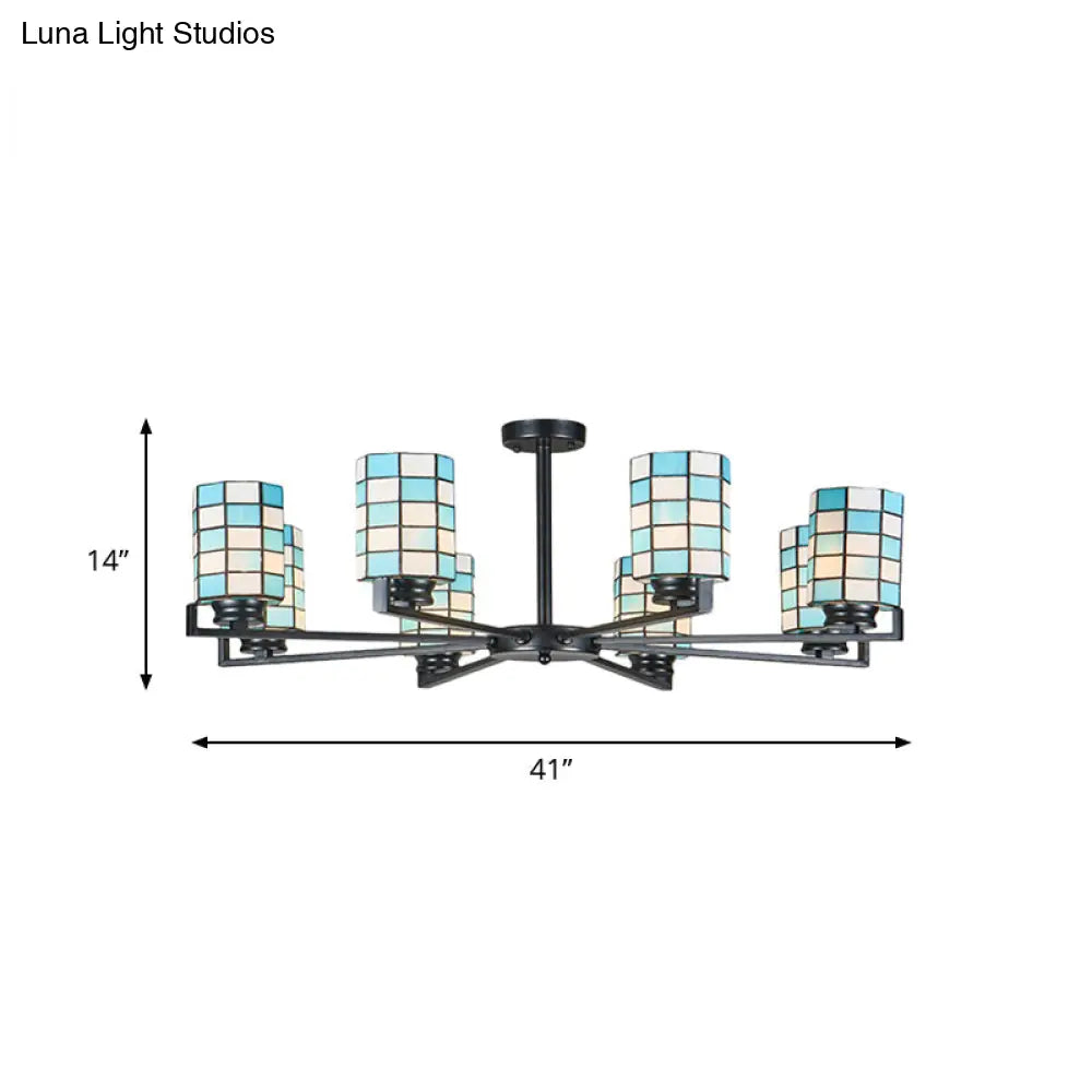 DecorBites™ DecorBites™ Black/White Stained Glass Semi Mount Cylinder Ceiling Light - 3/6/8 Lights - Baroque Style