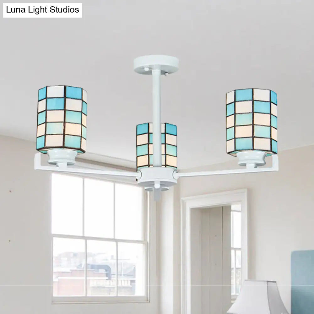 DecorBites™ DecorBites™ Black/White Stained Glass Semi Mount Cylinder Ceiling Light - 3/6/8 Lights - Baroque Style