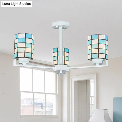 DecorBites™ DecorBites™ Black/White Stained Glass Semi Mount Cylinder Ceiling Light - 3/6/8 Lights - Baroque Style