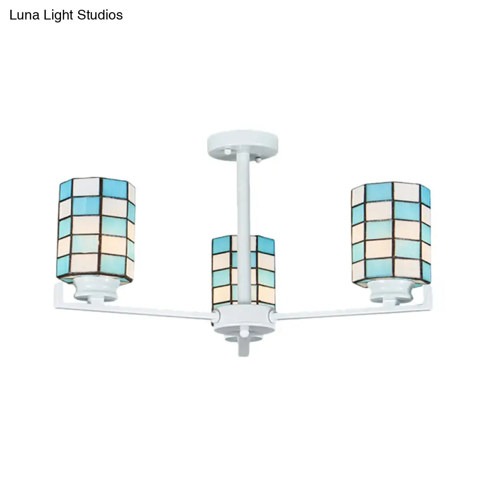 DecorBites™ DecorBites™ Black/White Stained Glass Semi Mount Cylinder Ceiling Light - 3/6/8 Lights - Baroque Style