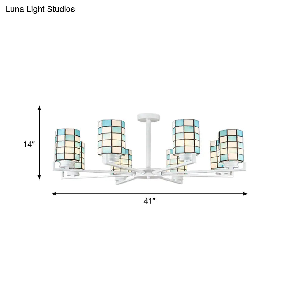 DecorBites™ DecorBites™ Black/White Stained Glass Semi Mount Cylinder Ceiling Light - 3/6/8 Lights - Baroque Style