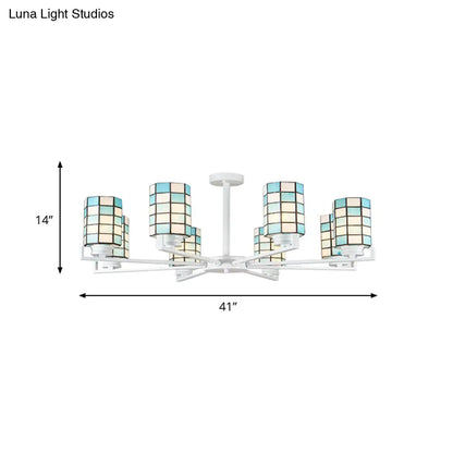 DecorBites™ DecorBites™ Black/White Stained Glass Semi Mount Cylinder Ceiling Light - 3/6/8 Lights - Baroque Style