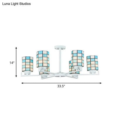 DecorBites™ DecorBites™ Black/White Stained Glass Semi Mount Cylinder Ceiling Light - 3/6/8 Lights - Baroque Style