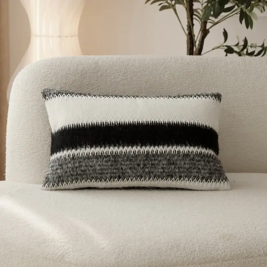 Black and white striped knitted crochet cushion cover with textured pattern for living room decorbites cushion cover