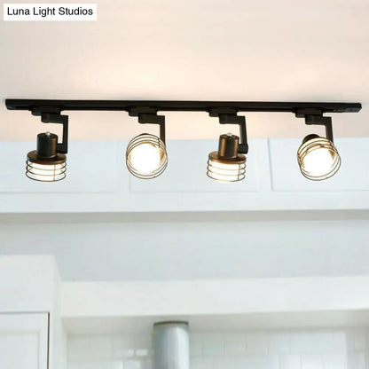 Lámpara de techo semiempotrada DecorBites™ con jaula de alambre negra - Estilo nórdico, 4 bombillas, riel metálico para comedor