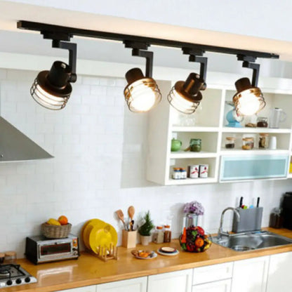 Lámpara de techo semiempotrada DecorBites™ con jaula de alambre negra - Estilo nórdico, 4 bombillas, riel metálico para comedor