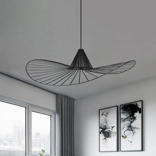 Black Wire Hat Shaped Pendant Lamp – 1 Light | Simple Style Suspension for Restaurants