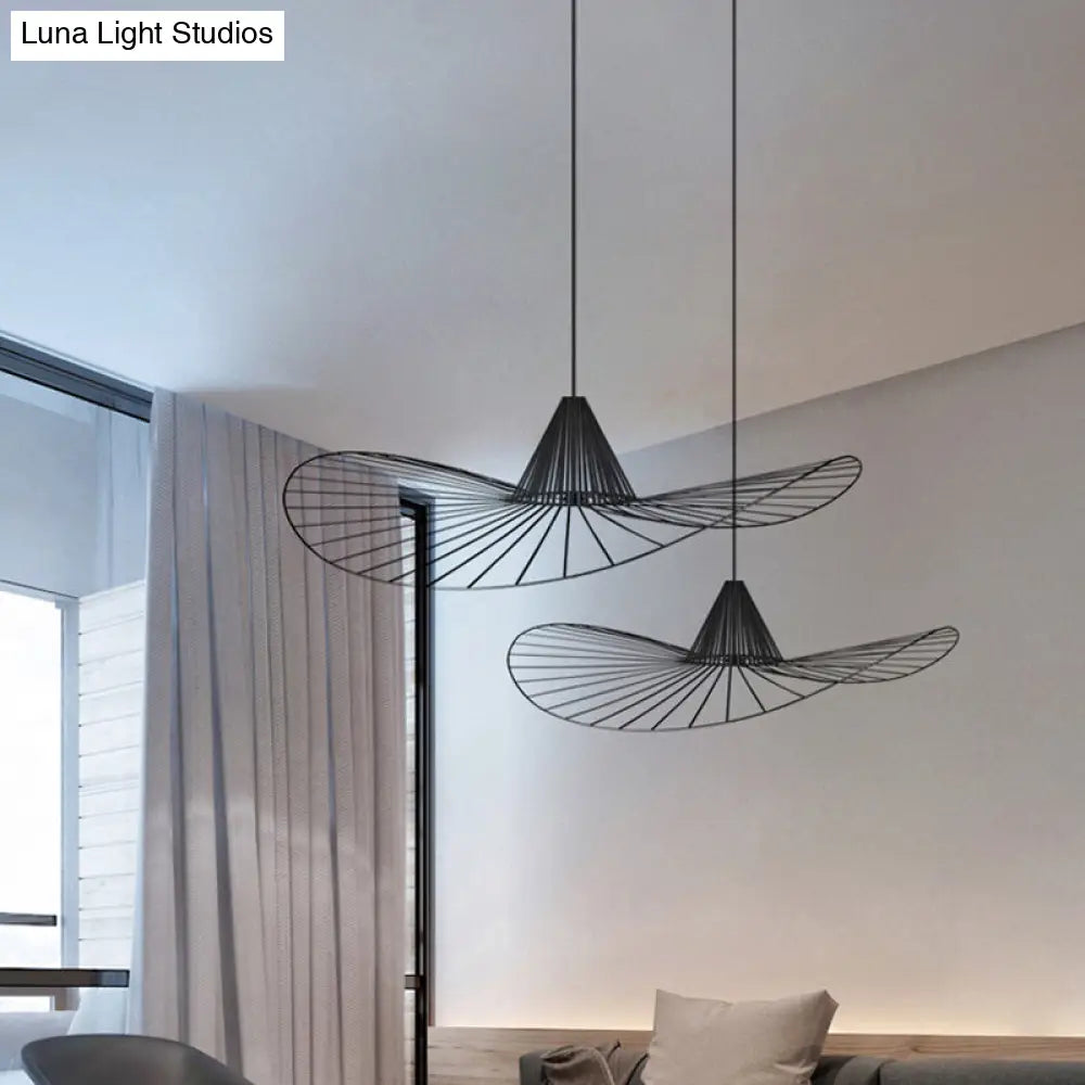 Black Wire Hat Shaped Pendant Lamp – 1 Light | Simple Style Suspension for Restaurants