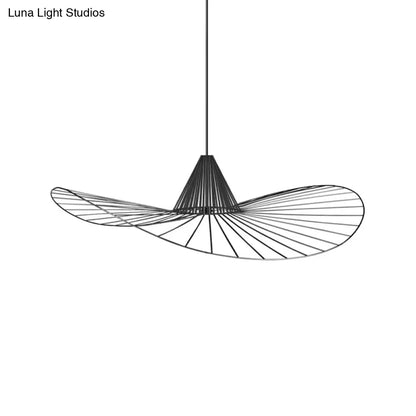 Black Wire Hat Shaped Pendant Lamp – 1 Light | Simple Style Suspension for Restaurants