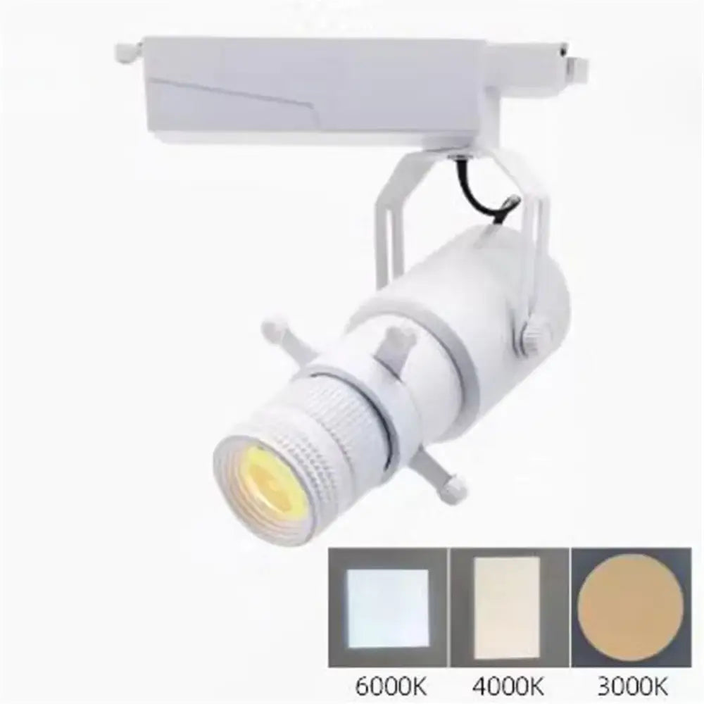 White track lighting fixture with adjustable head and three color temperature options for wireless remote led spotlight