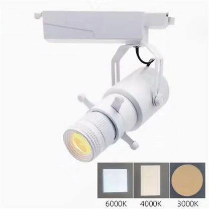 White track lighting fixture with adjustable head and three color temperature options for wireless remote led spotlight
