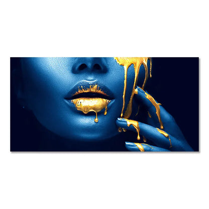 Black Women with Golden Lips Oil Paintings - 01 / 50x100cm No Framed