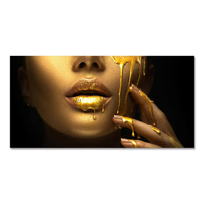 Black Women with Golden Lips Oil Paintings - 02 / 40x80cm No Framed