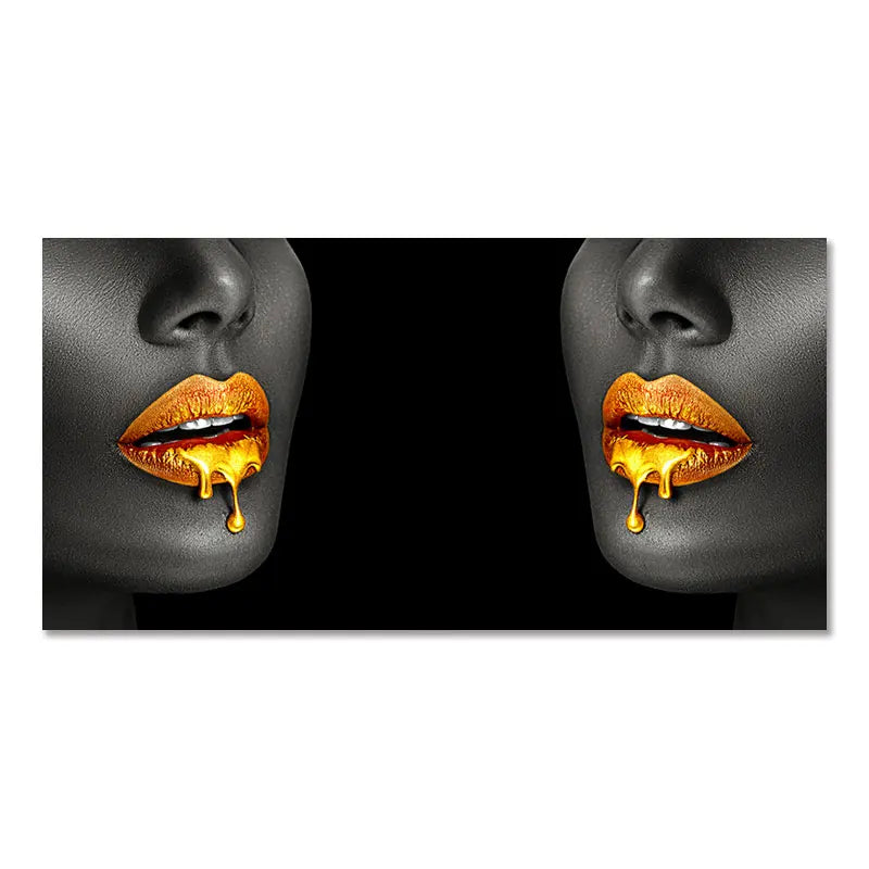 Black Women with Golden Lips Oil Paintings - 03 / 50x100cm No Framed