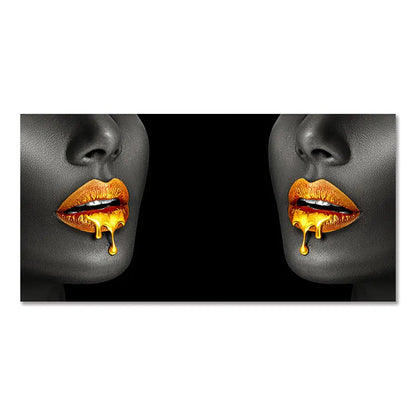 Black Women with Golden Lips Oil Paintings - 03 / 50x100cm No Framed