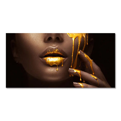 Black Women with Golden Lips Oil Paintings - 04 / 40x80cm No Framed