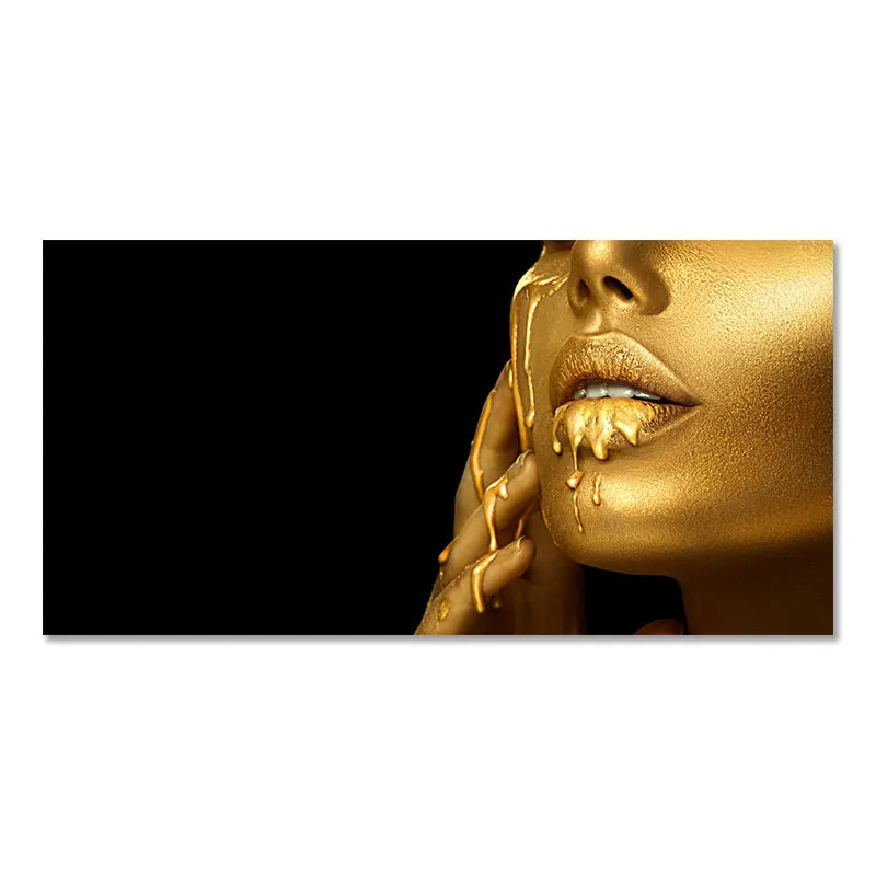 Black Women with Golden Lips Oil Paintings - 05 / 50x100cm No Framed