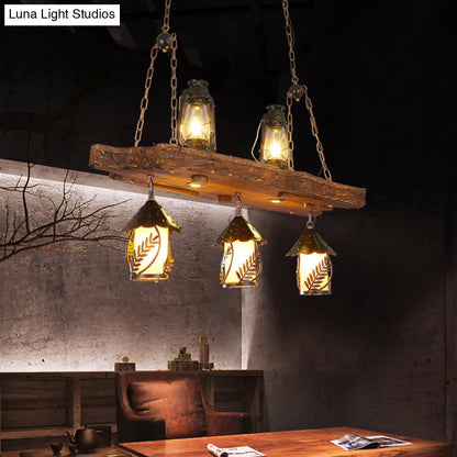 ديكوربايتس™ مصباح سقف خشبي أسود على شكل جزيرة مع 5 مصابيح وغطاء زجاجي شفاف - مثالي للمطاعم والمستودعات