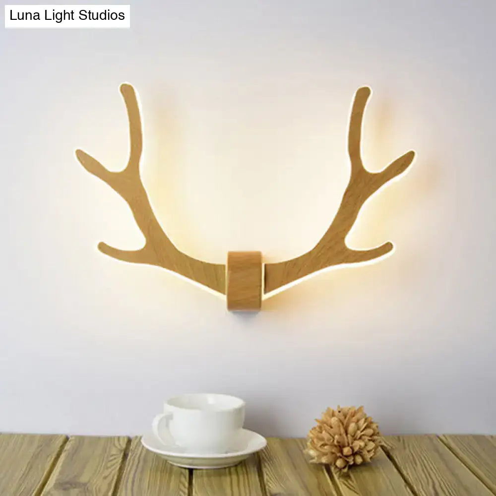 Black wooden antler wall sconce lamp with warm LED lighting strip for corridor wall lamp decor