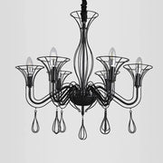 Black wrought iron chandelier with six curved arms and teardrop pendants ideal for dining room decorbites black wrought