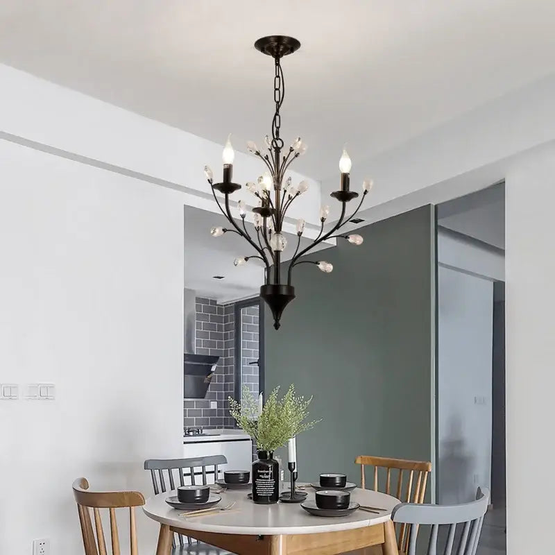 Black wrought iron crystal led chandelier with crystal accents for dining room decorbites crystal led lighting