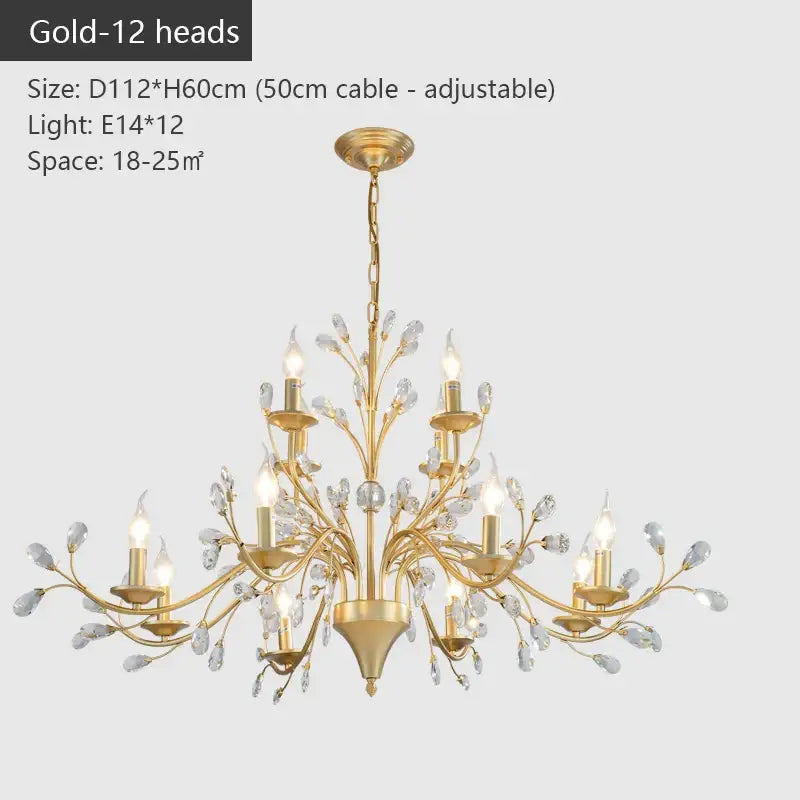 Gold chandelier with twelve candle-style lights and crystal accents for dining room decorbites crystal led chandelier
