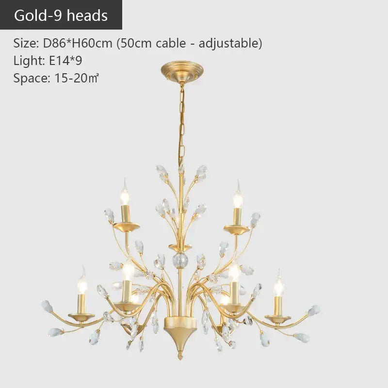 Gold chandelier with nine candle-style lights and clear crystal accents for dining room decorbites crystal led chandelier