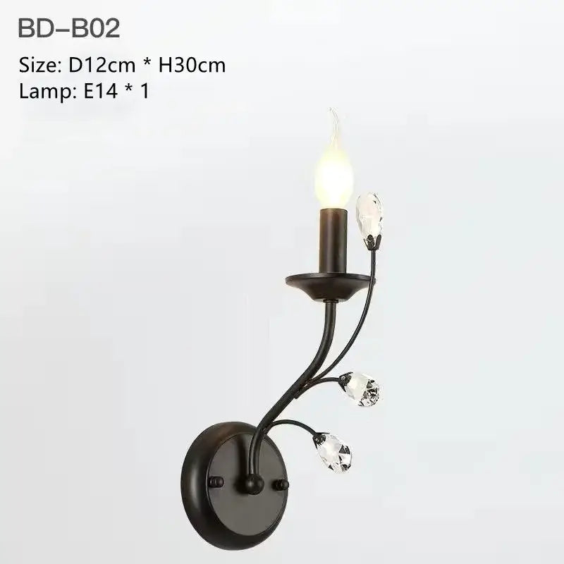 Black wrought iron crystal led chandelier wall sconce with e14 bulb for dining room decorbites crystal led lighting