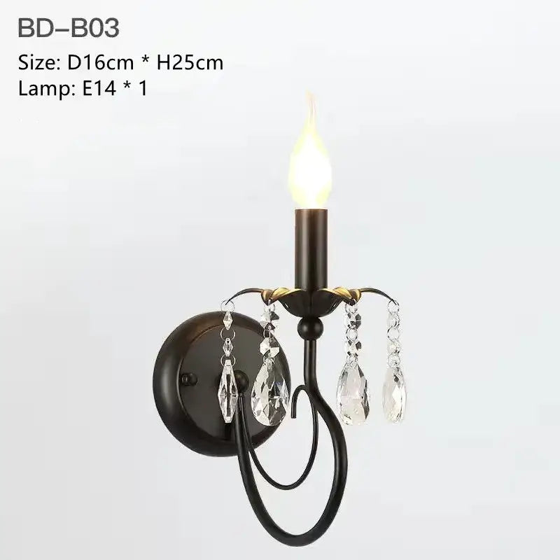 Black wrought iron wall sconce with crystal teardrop pendants and candle bulb for decorbites crystal led chandelier decor