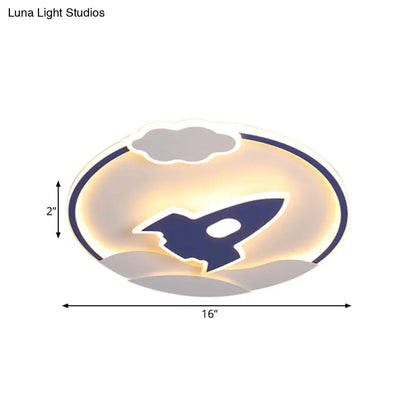 DecorBites™ DecorBites™ Blast Off to Bedtime: Blue Space Rocket LED Flushmount Lamp for Kids' Bedrooms