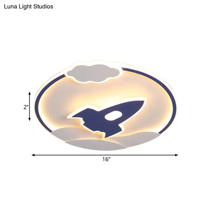 DecorBites™ DecorBites™ Blast Off to Bedtime: Blue Space Rocket LED Flushmount Lamp for Kids' Bedrooms