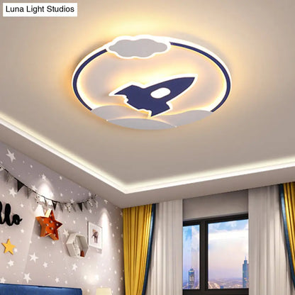 DecorBites™ DecorBites™ Blast Off to Bedtime: Blue Space Rocket LED Flushmount Lamp for Kids' Bedrooms
