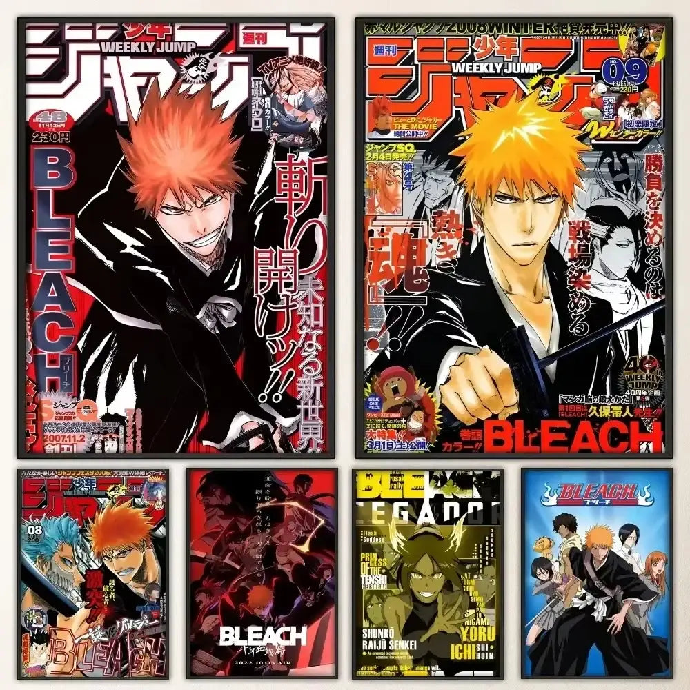 A colorful bleach poster fancy featuring six vibrant manga magazine covers designed as a living room wall sticker