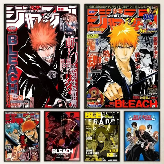A colorful bleach poster fancy featuring six vibrant manga magazine covers designed as a living room wall sticker