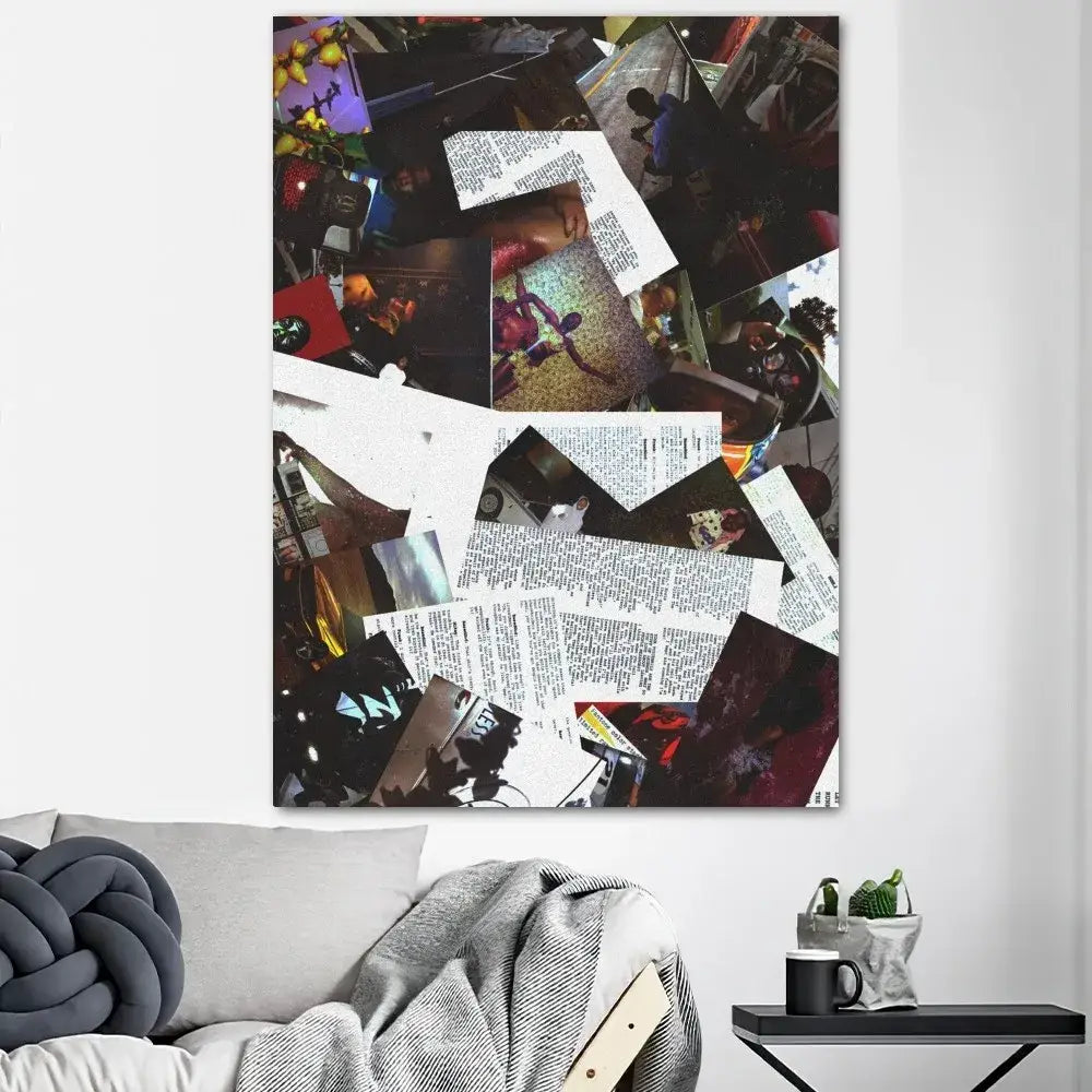DecorBites blonde ocean poster prints feature vibrant collage-style black-and-white and color photos for home decor