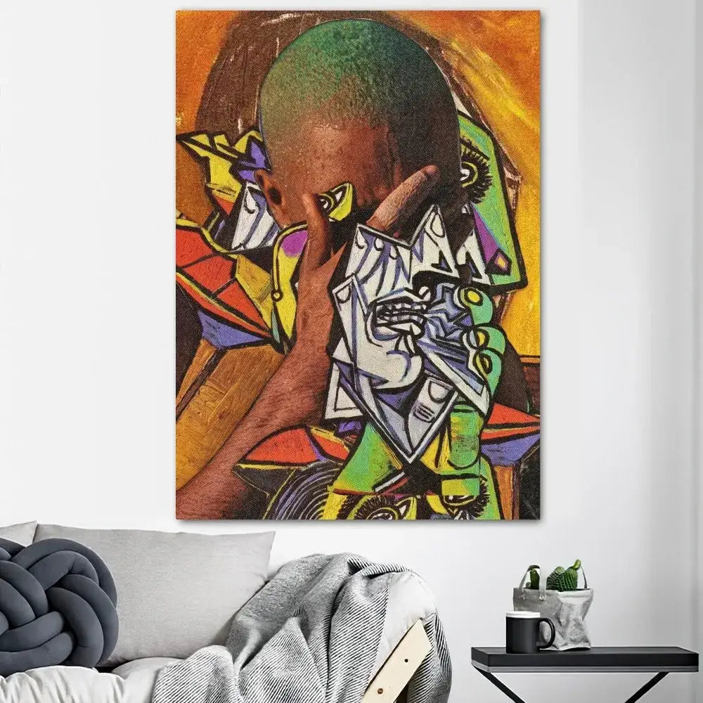 Vibrant decorbites™ blonde ocean poster prints featuring stylized portrait with bold geometric shapes for home decor