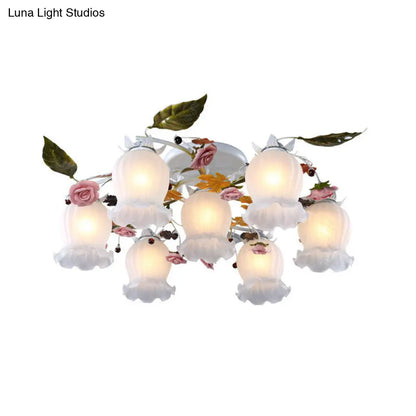 DecorBites™ DecorBites™ Bloom Korean Garden Metal White Semi Flush Ceiling Lighting Fixture - 7/9 Bulbs