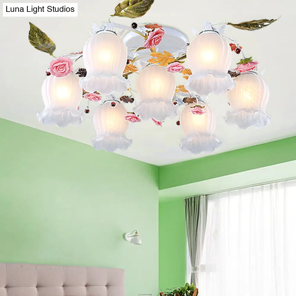 DecorBites™ DecorBites™ Bloom Korean Garden Metal White Semi Flush Ceiling Lighting Fixture - 7/9 Bulbs