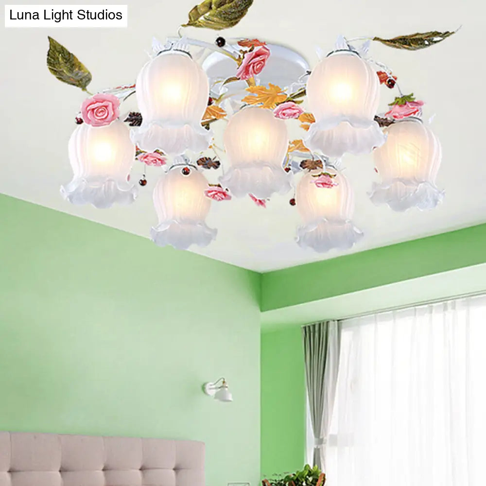DecorBites™ DecorBites™ Bloom Korean Garden Metal White Semi Flush Ceiling Lighting Fixture - 7/9 Bulbs